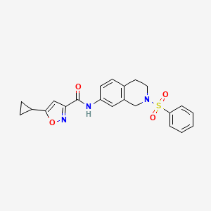 molecular formula C22H21N3O4S B2681278 5-环丙基-N-(2-(苯基磺酰)-1,2,3,4-四氢异喹啉-7-基)异噁唑-3-甲酰胺 CAS No. 1396862-94-4