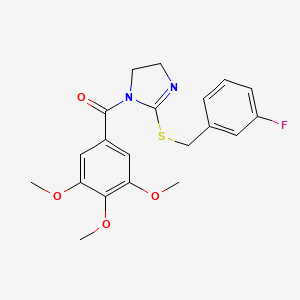 molecular formula C20H21FN2O4S B2681281 (2-((3-fluorobenzyl)thio)-4,5-dihydro-1H-imidazol-1-yl)(3,4,5-trimethoxyphenyl)methanone CAS No. 851865-02-6