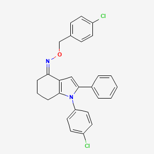 molecular formula C27H22Cl2N2O B2681289 1-(4-chlorophenyl)-2-phenyl-1,5,6,7-tetrahydro-4H-indol-4-one O-(4-chlorobenzyl)oxime CAS No. 338979-04-7