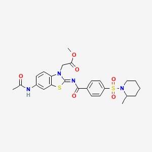 molecular formula C25H28N4O6S2 B2681292 (Z)-methyl 2-(6-acetamido-2-((4-((2-methylpiperidin-1-yl)sulfonyl)benzoyl)imino)benzo[d]thiazol-3(2H)-yl)acetate CAS No. 941997-34-8