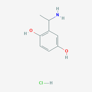 molecular formula C8H12ClNO2 B2681299 2-(1-Aminoethyl)benzene-1,4-diol;hydrochloride CAS No. 2580235-37-4