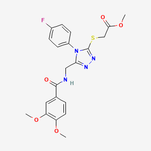 molecular formula C21H21FN4O5S B2681306 Methyl 2-[[5-[[(3,4-dimethoxybenzoyl)amino]methyl]-4-(4-fluorophenyl)-1,2,4-triazol-3-yl]sulfanyl]acetate CAS No. 689750-91-2