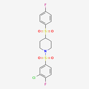 molecular formula C17H16ClF2NO4S2 B2681319 1-((3-氯-4-氟苯基)磺酰)-4-((4-氟苯基)磺酰)哌啶 CAS No. 1448044-63-0