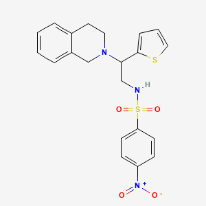 molecular formula C21H21N3O4S2 B2681322 N-(2-(3,4-dihydroisoquinolin-2(1H)-yl)-2-(thiophen-2-yl)ethyl)-4-nitrobenzenesulfonamide CAS No. 898424-59-4