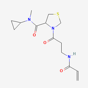 molecular formula C14H21N3O3S B2681323 N-Cyclopropyl-N-methyl-3-[3-(prop-2-enoylamino)propanoyl]-1,3-thiazolidine-4-carboxamide CAS No. 2197358-99-7