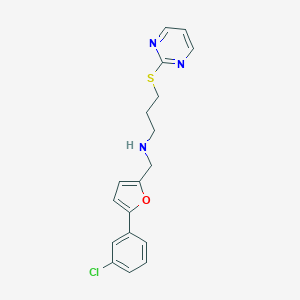 molecular formula C18H18ClN3OS B268133 N-{[5-(3-chlorophenyl)-2-furyl]methyl}-N-[3-(2-pyrimidinylsulfanyl)propyl]amine 