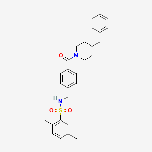molecular formula C28H32N2O3S B2681337 N-{4-[(4-benzyl-1-piperidinyl)carbonyl]benzyl}-2,5-dimethylbenzenesulfonamide CAS No. 690644-00-9