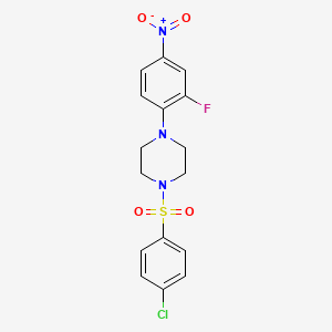 molecular formula C16H15ClFN3O4S B2681352 1-[(4-Chlorophenyl)sulfonyl]-4-(2-fluoro-4-nitrophenyl)piperazine CAS No. 866131-33-1