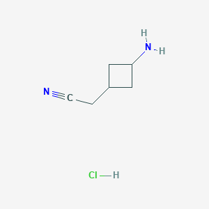 molecular formula C6H11ClN2 B2681353 2-(3-Aminocyclobutyl)acetonitrile;hydrochloride CAS No. 2361634-69-5