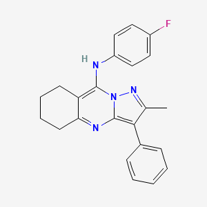 molecular formula C23H21FN4 B2681360 N-(4-fluorophenyl)-2-methyl-3-phenyl-5,6,7,8-tetrahydropyrazolo[5,1-b]quinazolin-9-amine CAS No. 899413-90-2