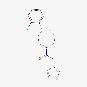 molecular formula C17H18ClNOS2 B2681362 1-(7-(2-Chlorophenyl)-1,4-thiazepan-4-yl)-2-(thiophen-3-yl)ethanone CAS No. 1795302-34-9