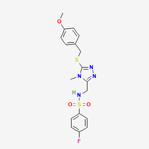 molecular formula C18H19FN4O3S2 B2681389 4-fluoro-N-({5-[(4-methoxybenzyl)sulfanyl]-4-methyl-4H-1,2,4-triazol-3-yl}methyl)benzenesulfonamide CAS No. 338421-78-6