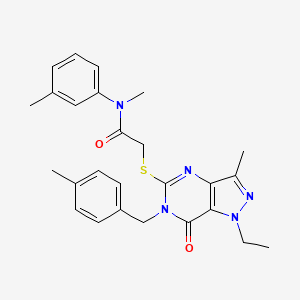 molecular formula C26H29N5O2S B2681396 2-((1-ethyl-3-methyl-6-(4-methylbenzyl)-7-oxo-6,7-dihydro-1H-pyrazolo[4,3-d]pyrimidin-5-yl)thio)-N-methyl-N-(m-tolyl)acetamide CAS No. 1359083-23-0