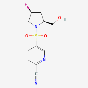 molecular formula C11H12FN3O3S B2681398 5-[(2S,4S)-4-Fluoro-2-(hydroxymethyl)pyrrolidin-1-yl]sulfonylpyridine-2-carbonitrile CAS No. 2223382-31-6