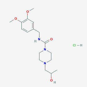 molecular formula C17H28ClN3O4 B2681409 N-(3,4-dimethoxybenzyl)-4-(2-hydroxypropyl)piperazine-1-carboxamide hydrochloride CAS No. 1396799-51-1