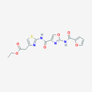 molecular formula C16H14N4O6S B2681421 Ethyl 2-(2-(2-(furan-2-carboxamido)oxazole-4-carboxamido)thiazol-4-yl)acetate CAS No. 1286728-97-9