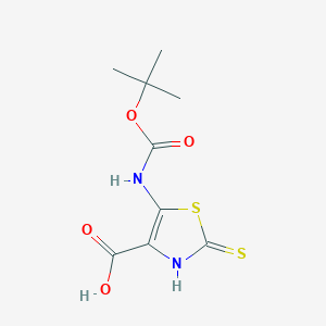 molecular formula C9H12N2O4S2 B2681422 5-[(2-Methylpropan-2-yl)oxycarbonylamino]-2-sulfanylidene-3H-1,3-thiazole-4-carboxylic acid CAS No. 2287343-46-6