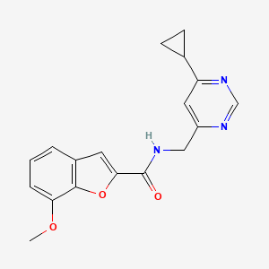 molecular formula C18H17N3O3 B2681425 N-((6-环丙基嘧啶-4-基)甲基)-7-甲氧基苯并呋喃-2-羧酰胺 CAS No. 2192745-52-9