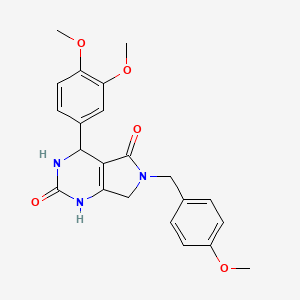 molecular formula C22H23N3O5 B2681427 4-(3,4-dimethoxyphenyl)-6-(4-methoxybenzyl)-3,4,6,7-tetrahydro-1H-pyrrolo[3,4-d]pyrimidine-2,5-dione CAS No. 874594-33-9