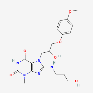 molecular formula C19H25N5O6 B2681437 7-[2-羟基-3-(4-甲氧基苯氧基)丙基]-8-(3-羟基丙基氨基)-3-甲基嘌呤-2,6-二酮 CAS No. 312915-46-1