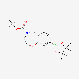molecular formula C20H30BNO5 B2681441 叔丁基8-(4,4,5,5-四甲基-1,3,2-二氧杂硼杂环戊烷-2-基)-2,3-二氢苯并[f][1,4]噁唑啉-4(5H)-羧酸甲酯 CAS No. 1361110-65-7