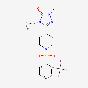 molecular formula C18H21F3N4O3S B2681454 4-环丙基-1-甲基-3-(1-((2-(三氟甲基)苯基)磺酰)哌啶-4-基)-1H-1,2,4-三唑-5(4H)-酮 CAS No. 1797061-30-3