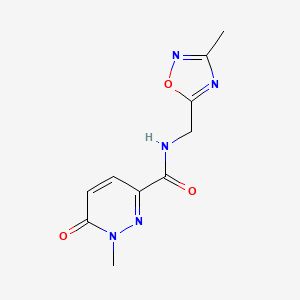 molecular formula C10H11N5O3 B2681457 1-methyl-N-((3-methyl-1,2,4-oxadiazol-5-yl)methyl)-6-oxo-1,6-dihydropyridazine-3-carboxamide CAS No. 1219844-29-7