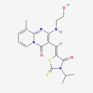 molecular formula C18H20N4O3S2 B2681469 (Z)-5-((2-((2-hydroxyethyl)amino)-9-methyl-4-oxo-4H-pyrido[1,2-a]pyrimidin-3-yl)methylene)-3-isopropyl-2-thioxothiazolidin-4-one CAS No. 442867-67-6
