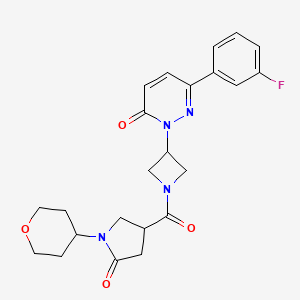 molecular formula C23H25FN4O4 B2681470 6-(3-Fluorophenyl)-2-[1-[1-(oxan-4-yl)-5-oxopyrrolidine-3-carbonyl]azetidin-3-yl]pyridazin-3-one CAS No. 2380100-23-0