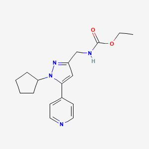 molecular formula C17H22N4O2 B2681477 乙基((1-环戊基-5-(吡啶-4-基)-1H-吡咯-3-基甲基)氨基甲基)甲酸酯 CAS No. 1421530-76-8