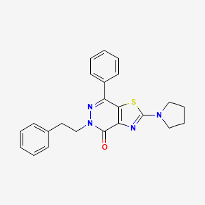 molecular formula C23H22N4OS B2681478 5-phenethyl-7-phenyl-2-(pyrrolidin-1-yl)thiazolo[4,5-d]pyridazin-4(5H)-one CAS No. 1170472-71-5