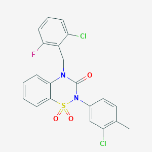 molecular formula C21H15Cl2FN2O3S B2681479 4-(2-chloro-6-fluorobenzyl)-2-(3-chloro-4-methylphenyl)-2H-1,2,4-benzothiadiazin-3(4H)-one 1,1-dioxide CAS No. 866866-79-7