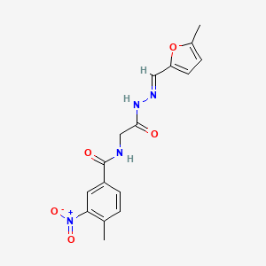 molecular formula C16H16N4O5 B2681484 (E)-4-methyl-N-(2-(2-((5-methylfuran-2-yl)methylene)hydrazinyl)-2-oxoethyl)-3-nitrobenzamide CAS No. 391892-87-8
