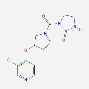 molecular formula C13H15ClN4O3 B2681497 1-(3-((3-氯吡啶-4-基)氧基)吡咯啉-1-甲酰)咪唑并[2-酮-2-基]酮 CAS No. 2034447-81-7
