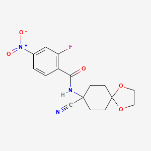 molecular formula C16H16FN3O5 B2681509 N-{8-cyano-1,4-dioxaspiro[4.5]decan-8-yl}-2-fluoro-4-nitrobenzamide CAS No. 1333708-57-8