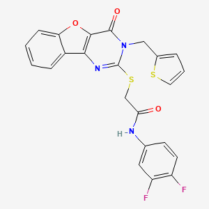molecular formula C23H15F2N3O3S2 B2681515 N-(3,4-difluorophenyl)-2-{[4-oxo-3-(thiophen-2-ylmethyl)-3,4-dihydro[1]benzofuro[3,2-d]pyrimidin-2-yl]sulfanyl}acetamide CAS No. 899941-74-3