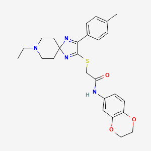 N-(2,3-dihydrobenzo[b][1,4]dioxin-6-yl)-2-((8-ethyl-3-(p-tolyl)-1,4,8-triazaspiro[4.5]deca-1,3-dien-2-yl)thio)acetamide