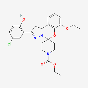 molecular formula C25H28ClN3O5 B2681547 Ethyl 2-(5-chloro-2-hydroxyphenyl)-7-ethoxy-1,10b-dihydrospiro[benzo[e]pyrazolo[1,5-c][1,3]oxazine-5,4'-piperidine]-1'-carboxylate CAS No. 899983-97-2