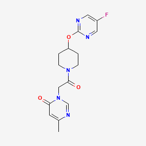 molecular formula C16H18FN5O3 B2681555 3-[2-[4-(5-Fluoropyrimidin-2-yl)oxypiperidin-1-yl]-2-oxoethyl]-6-methylpyrimidin-4-one CAS No. 2380144-65-8