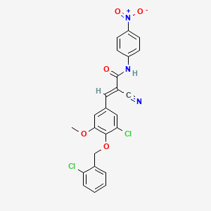 molecular formula C24H17Cl2N3O5 B2681561 (E)-3-[3-chloro-4-[(2-chlorophenyl)methoxy]-5-methoxyphenyl]-2-cyano-N-(4-nitrophenyl)prop-2-enamide CAS No. 522604-16-6