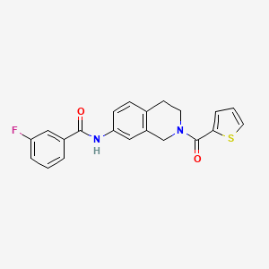 molecular formula C21H17FN2O2S B2681567 3-fluoro-N-(2-(thiophene-2-carbonyl)-1,2,3,4-tetrahydroisoquinolin-7-yl)benzamide CAS No. 955641-02-8