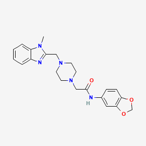 molecular formula C22H25N5O3 B2681568 N-(苯并[d][1,3]二噁杂环-5-基)-2-(4-((1-甲基-1H-苯并[d]咪唑-2-基)甲基)哌嗪-1-基)乙酰胺 CAS No. 1170896-41-9