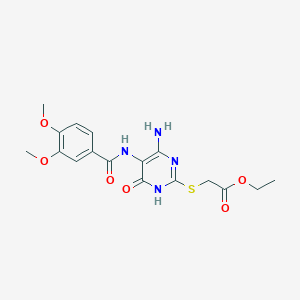 molecular formula C17H20N4O6S B2681598 Ethyl 2-((4-amino-5-(3,4-dimethoxybenzamido)-6-oxo-1,6-dihydropyrimidin-2-yl)thio)acetate CAS No. 868228-29-9