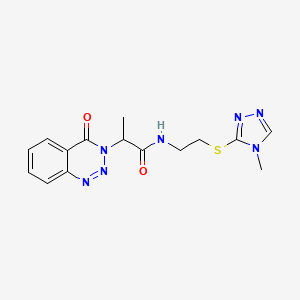 molecular formula C15H17N7O2S B2681601 N-(2-((4-methyl-4H-1,2,4-triazol-3-yl)thio)ethyl)-2-(4-oxobenzo[d][1,2,3]triazin-3(4H)-yl)propanamide CAS No. 1226427-54-8