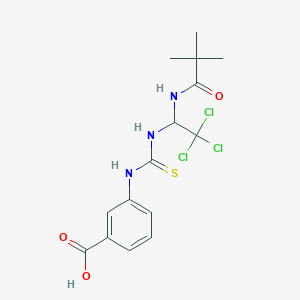 molecular formula C15H18Cl3N3O3S B2681612 3-(3-(2,2,2-Trichloro-1-pivalamidoethyl)thioureido)benzoic acid CAS No. 302820-25-3