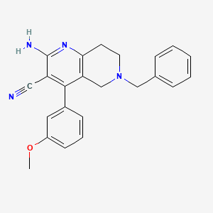 molecular formula C23H22N4O B2681631 2-Amino-6-benzyl-4-(3-methoxyphenyl)-5,6,7,8-tetrahydro-1,6-naphthyridine-3-carbonitrile CAS No. 923158-07-0