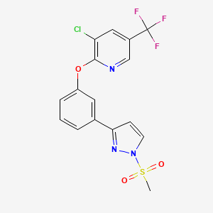 molecular formula C16H11ClF3N3O3S B2681632 3-Chloro-2-[3-(1-methylsulfonylpyrazol-3-yl)phenoxy]-5-(trifluoromethyl)pyridine CAS No. 321385-88-0