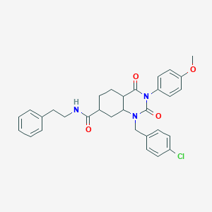 B2681635 1-[(4-chlorophenyl)methyl]-3-(4-methoxyphenyl)-2,4-dioxo-N-(2-phenylethyl)-1,2,3,4-tetrahydroquinazoline-7-carboxamide CAS No. 901723-91-9
