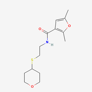 molecular formula C14H21NO3S B2681637 2,5-dimethyl-N-(2-((tetrahydro-2H-pyran-4-yl)thio)ethyl)furan-3-carboxamide CAS No. 2034423-87-3