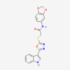 molecular formula C19H14N4O4S B2681644 N-(2H-1,3-苯并二噁杂环-5-基)-2-{[5-(1H-吲哚-3-基)-1,3,4-噁二唑-2-基]硫代基}乙酰胺 CAS No. 380451-75-2